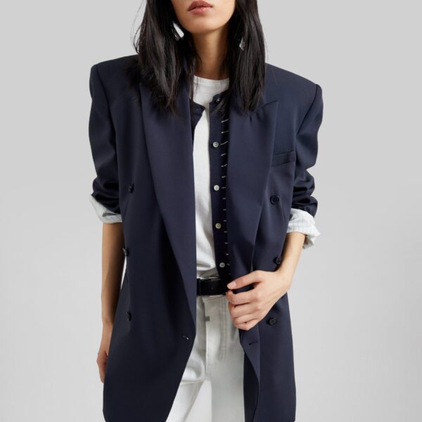 The Frankie Shop Monterey Structured Blazer - Dark Navy - Oversized Minimalist Jackets in Blue - Shop at Coveti