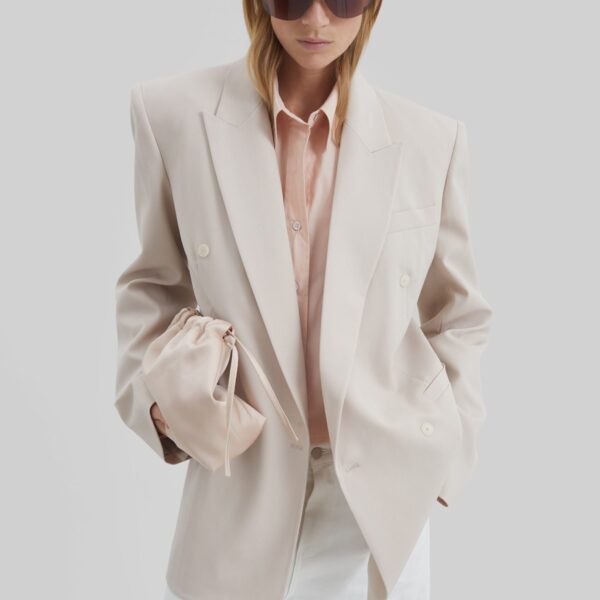 The Frankie Shop Monterey Structured Blazer - Faded Pink - Oversized Minimalist Jackets in Pink - Shop at Coveti
