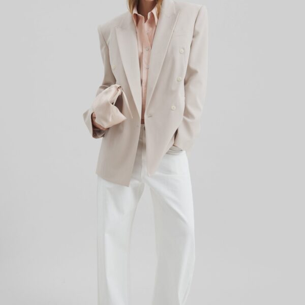The Frankie Shop Monterey Structured Blazer - Faded Pink - Oversized Minimalist Jackets in Pink - Shop at Coveti