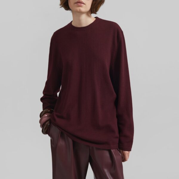 The Frankie Shop Morang Merino Wool Sweater - Burgundy - Oversized Minimalist Knitwear in Red - Shop at Coveti
