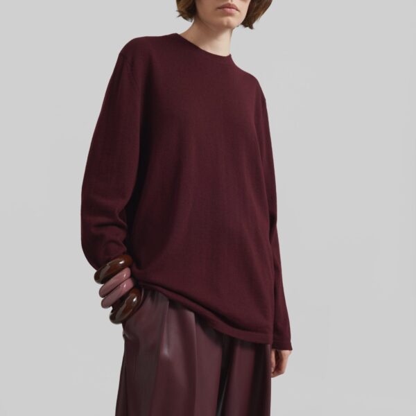 The Frankie Shop Morang Merino Wool Sweater - Burgundy - Oversized Minimalist Knitwear in Red - Shop at Coveti
