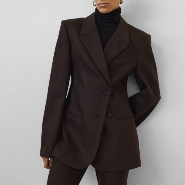 The Frankie Shop Morrison Crossover Blazer - Brown - Oversized Minimalist Jackets in Beige - Shop at Coveti