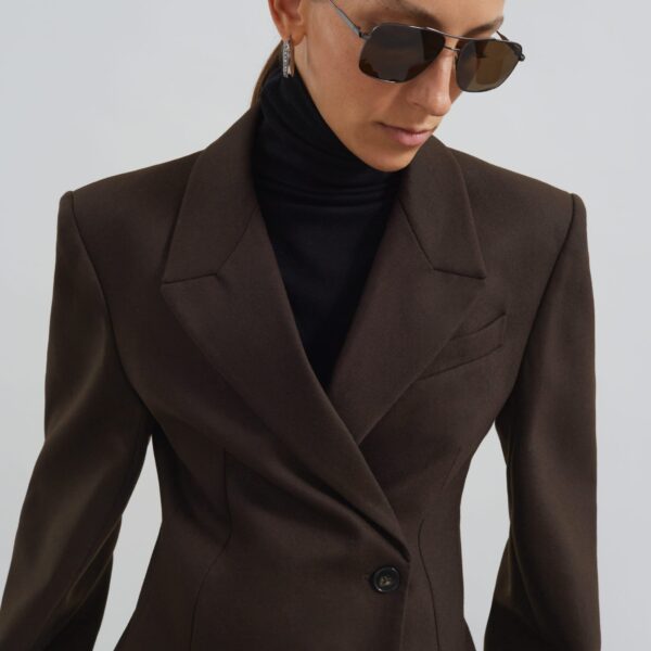 The Frankie Shop Morrison Crossover Blazer - Brown - Oversized Minimalist Jackets in Beige - Shop at Coveti