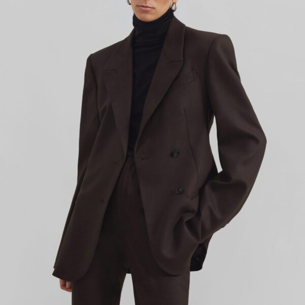 The Frankie Shop Morrison Crossover Blazer - Brown - Oversized Minimalist Jackets in Beige - Shop at Coveti