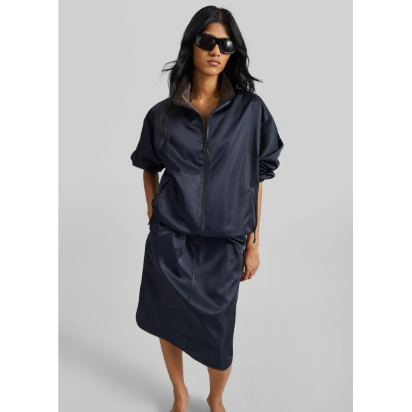 The Frankie Shop Munich Contrast Collar Zip-Up Jacket – Navy, view 2