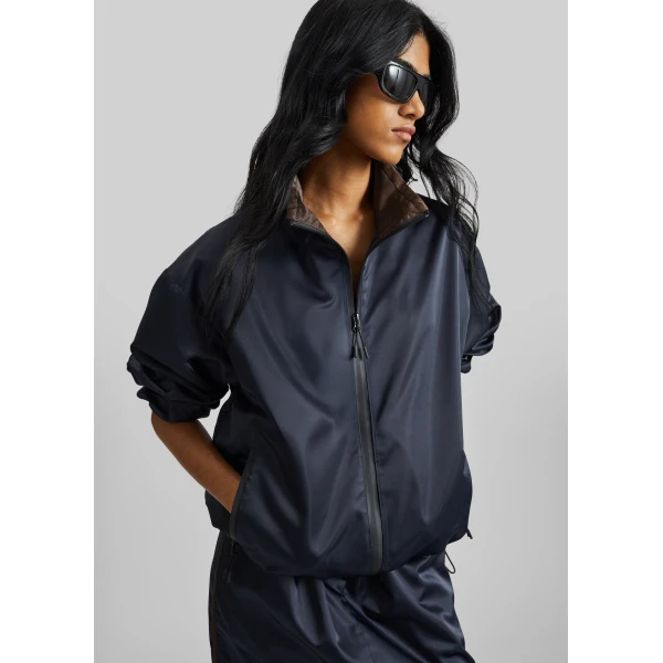 The Frankie Shop Munich Contrast Collar Zip-Up Jacket – Navy, view 3