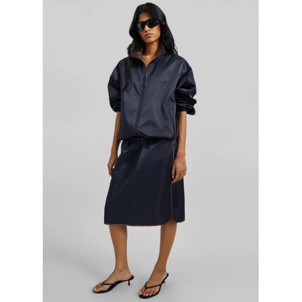 The Frankie Shop Munich Contrast Collar Zip-Up Jacket – Navy, view 6