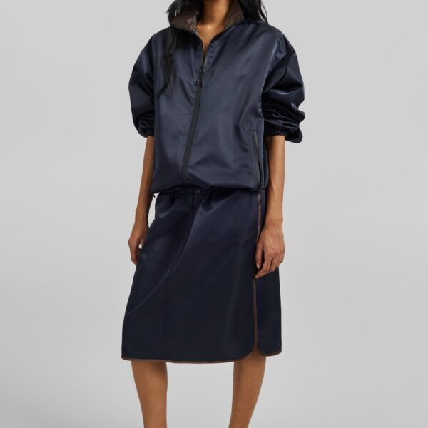 The Frankie Shop Munich Contrast Collar Zip-Up Jacket - Navy - Oversized Minimalist Jackets in Blue - Shop at Coveti