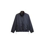 The Frankie Shop Munich Contrast Collar Zip-Up Jacket - Navy - Oversized Minimalist Jackets in Blue - Shop at Coveti