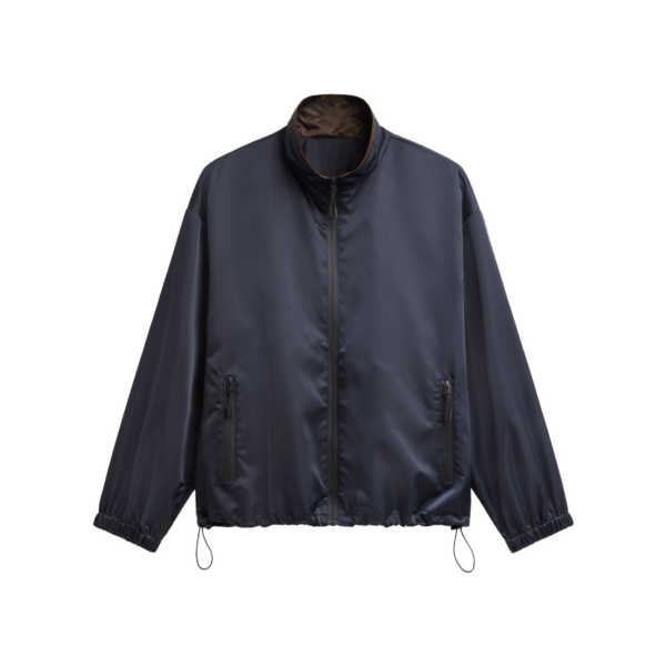 The Frankie Shop Munich Contrast Collar Zip-Up Jacket - Navy - Oversized Minimalist Jackets in Blue - Shop at Coveti