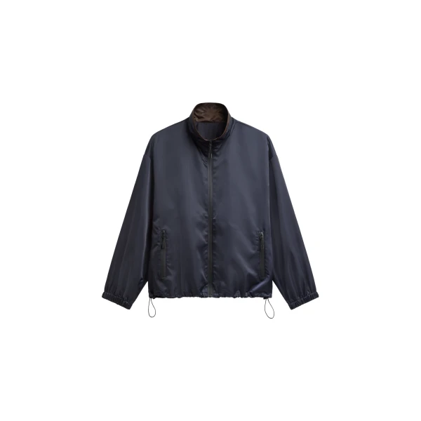 The Frankie Shop Munich Contrast Collar Zip-Up Jacket - Navy - Oversized Minimalist Jackets in Blue - Shop at Coveti