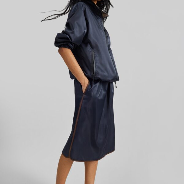 The Frankie Shop Munich Contrast Piping Midi Skirt - Navy - Oversized Minimalist Skirts in Blue - Shop at Coveti