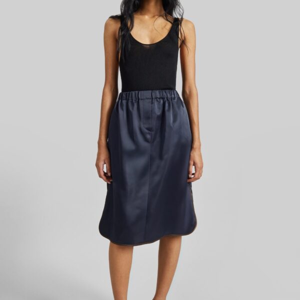 The Frankie Shop Munich Contrast Piping Midi Skirt - Navy - Oversized Minimalist Skirts in Blue - Shop at Coveti