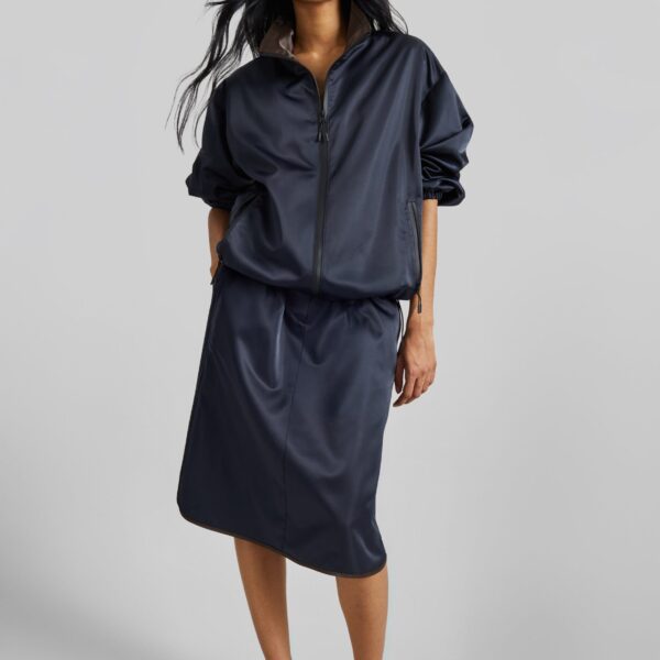 The Frankie Shop Munich Contrast Piping Midi Skirt - Navy - Oversized Minimalist Skirts in Blue - Shop at Coveti
