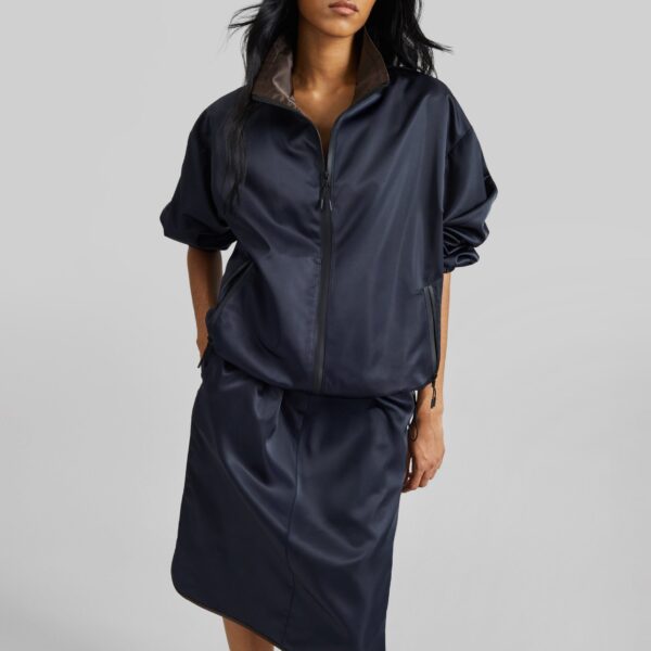 The Frankie Shop Munich Contrast Piping Midi Skirt - Navy - Oversized Minimalist Skirts in Blue - Shop at Coveti