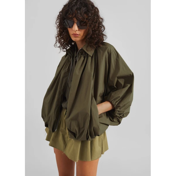 The Frankie Shop Murray Batwing Sleeve Balloon Jacket – Olive Brown, view 2
