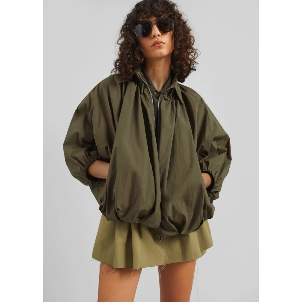 The Frankie Shop Murray Batwing Sleeve Balloon Jacket – Olive Brown, view 6