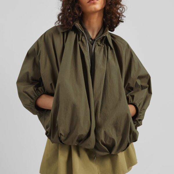 The Frankie Shop Murray Batwing Sleeve Balloon Jacket - Olive Brown - Oversized Minimalist Jackets in Beige - Shop at Coveti