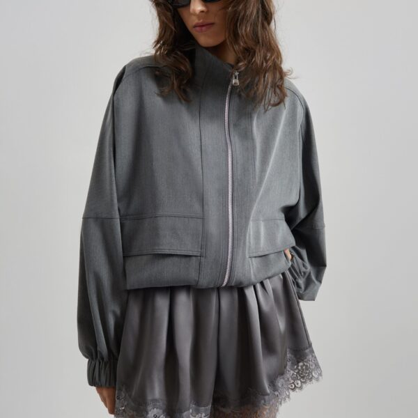 The Frankie Shop Mylah Satin Lace Trim Shorts - Slate Grey - Oversized Minimalist Shorts in Grey - Shop at Coveti