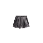 The Frankie Shop Mylah Satin Lace Trim Shorts - Slate Grey - Oversized Minimalist Shorts in Grey - Shop at Coveti