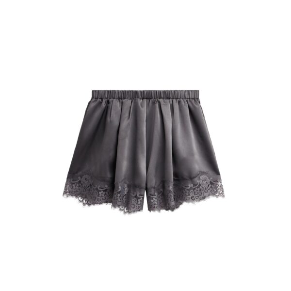 The Frankie Shop Mylah Satin Lace Trim Shorts - Slate Grey - Oversized Minimalist Shorts in Grey - Shop at Coveti