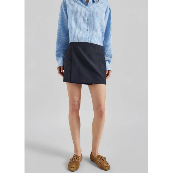 The Frankie Shop Narah Mini Skirt – Navy/White Pinstripe, view 6