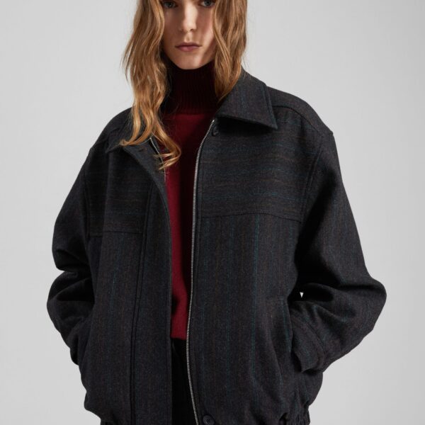 The Frankie Shop Natick Blouson Jacket - Charcoal Multi Stripe - Oversized Minimalist Jackets in Multicolour - Shop at Coveti