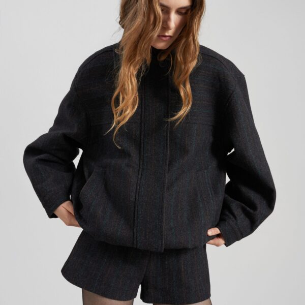The Frankie Shop Natick Blouson Jacket - Charcoal Multi Stripe - Oversized Minimalist Jackets in Multicolour - Shop at Coveti