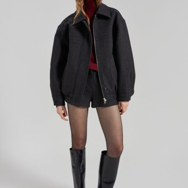 The Frankie Shop Natick Blouson Jacket - Charcoal Multi Stripe - Oversized Minimalist Jackets in Multicolour - Shop at Coveti