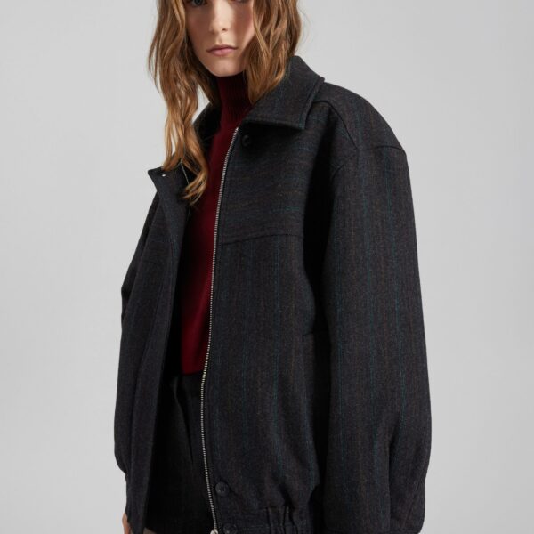 The Frankie Shop Natick Blouson Jacket - Charcoal Multi Stripe - Oversized Minimalist Jackets in Multicolour - Shop at Coveti