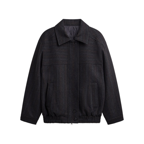 The Frankie Shop Natick Blouson Jacket - Charcoal Multi Stripe - Oversized Minimalist Jackets in Multicolour - Shop at Coveti
