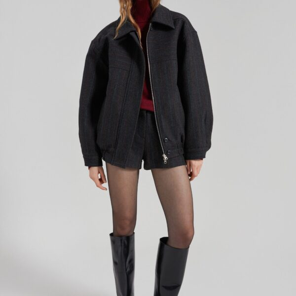 The Frankie Shop Natick Hot Pants - Charcoal Multi Stripe - Oversized Minimalist Shorts in Multicolour - Shop at Coveti