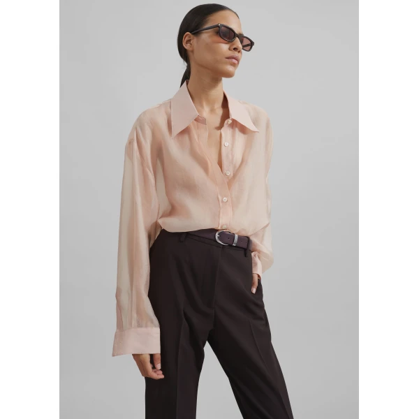 The Frankie Shop Nel Sheer Button Up Shirt – Pink, view 2
