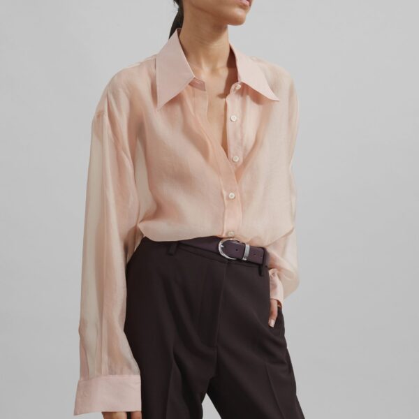 The Frankie Shop Nel Sheer Button Up Shirt - Pink - Oversized Minimalist Tops in Pink - Shop at Coveti