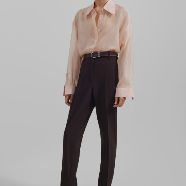 The Frankie Shop Nel Sheer Button Up Shirt - Pink - Oversized Minimalist Tops in Pink - Shop at Coveti