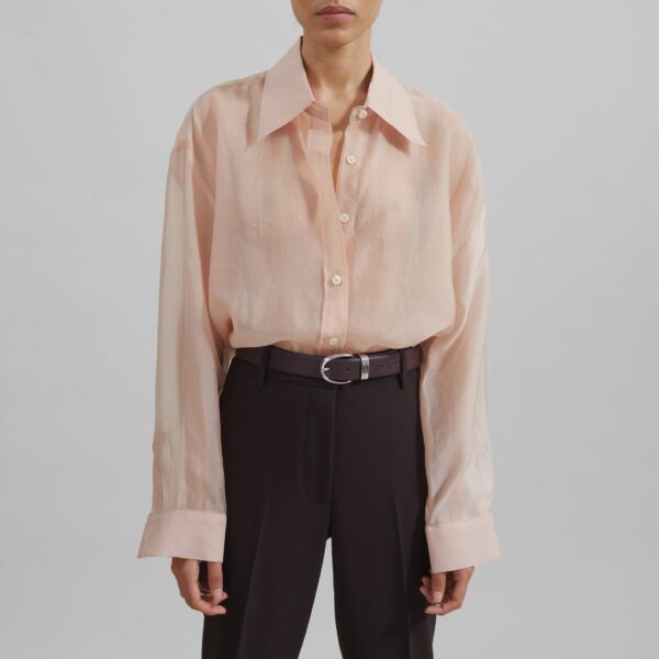 The Frankie Shop Nel Sheer Button Up Shirt - Pink - Oversized Minimalist Tops in Pink - Shop at Coveti