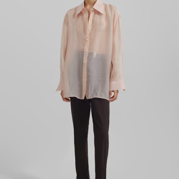 The Frankie Shop Nel Sheer Button Up Shirt - Pink - Oversized Minimalist Tops in Pink - Shop at Coveti