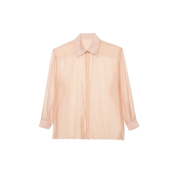 The Frankie Shop Nel Sheer Button Up Shirt - Pink - Oversized Minimalist Tops in Pink - Shop at Coveti