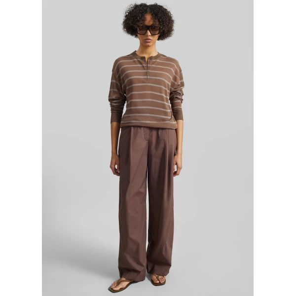 The Frankie Shop Nelas Knit Sheer Zip Pullover – Brown Stripe, view 3