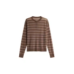 The Frankie Shop Nelas Knit Sheer Zip Pullover - Brown Stripe - Oversized Minimalist Knitwear in Multicolour - Shop at Coveti
