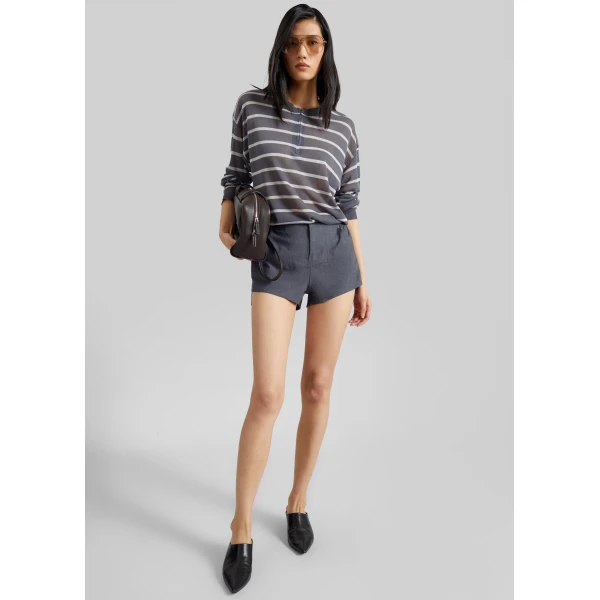 The Frankie Shop Nelas Knit Sheer Zip Pullover – Grey Stripe, view 5