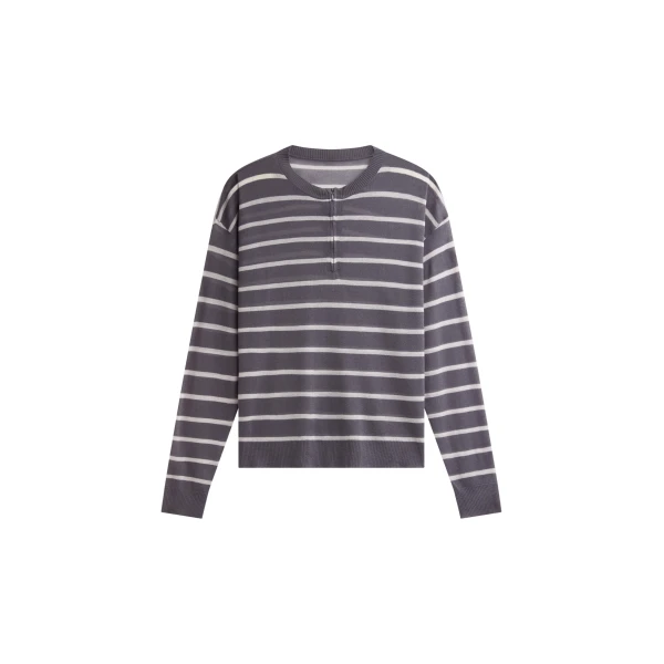 The Frankie Shop Nelas Knit Sheer Zip Pullover - Grey Stripe - Oversized Minimalist Knitwear in Multicolour - Shop at Coveti