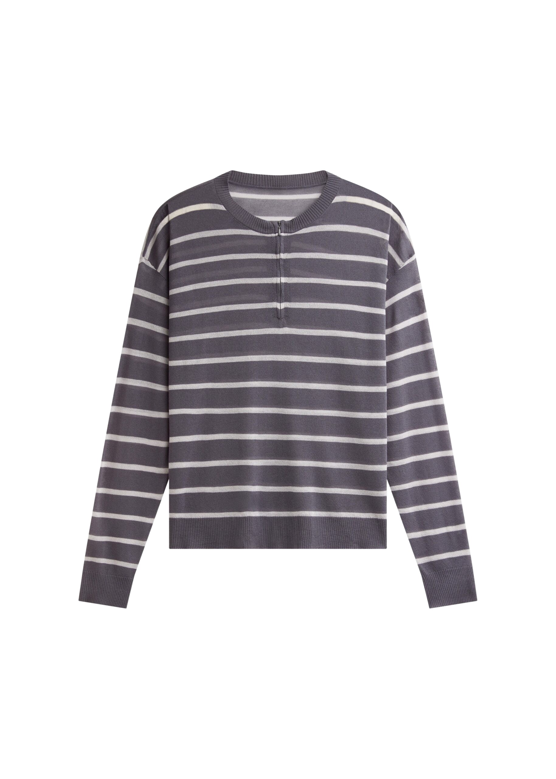 The Frankie Shop Nelas Knit Sheer Zip Pullover - Grey Stripe - Oversized Minimalist Knitwear in Multicolour - Shop at Coveti