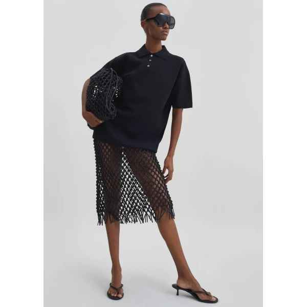 The Frankie Shop Nelaya Leather Macrame Skirt - Black - Oversized Minimalist Skirts in Black - Shop at Coveti