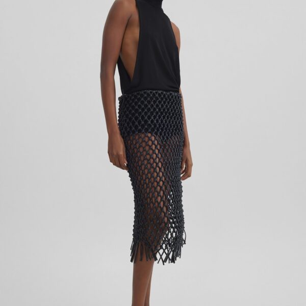 The Frankie Shop Nelaya Leather Macrame Skirt - Black - Oversized Minimalist Skirts in Black - Shop at Coveti