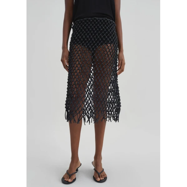 The Frankie Shop Nelaya Leather Macrame Skirt – Black, view 4