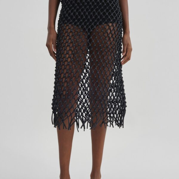 The Frankie Shop Nelaya Leather Macrame Skirt - Black - Oversized Minimalist Skirts in Black - Shop at Coveti