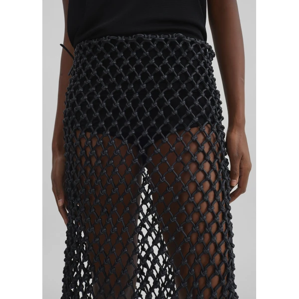 The Frankie Shop Nelaya Leather Macrame Skirt – Black, view 5