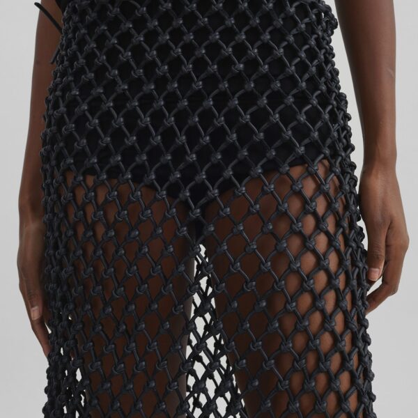 The Frankie Shop Nelaya Leather Macrame Skirt - Black - Oversized Minimalist Skirts in Black - Shop at Coveti