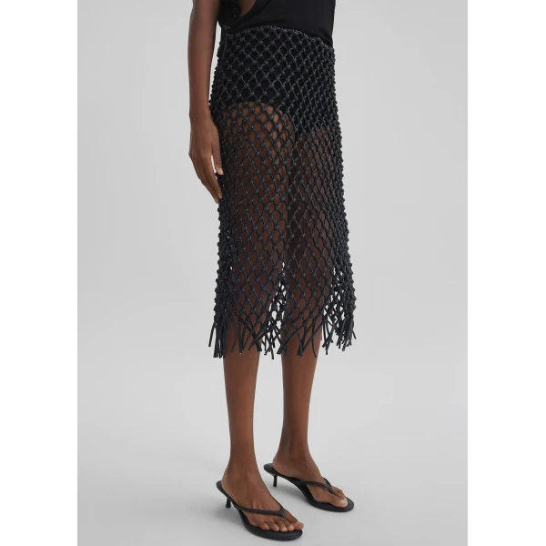 The Frankie Shop Nelaya Leather Macrame Skirt – Black, view 6